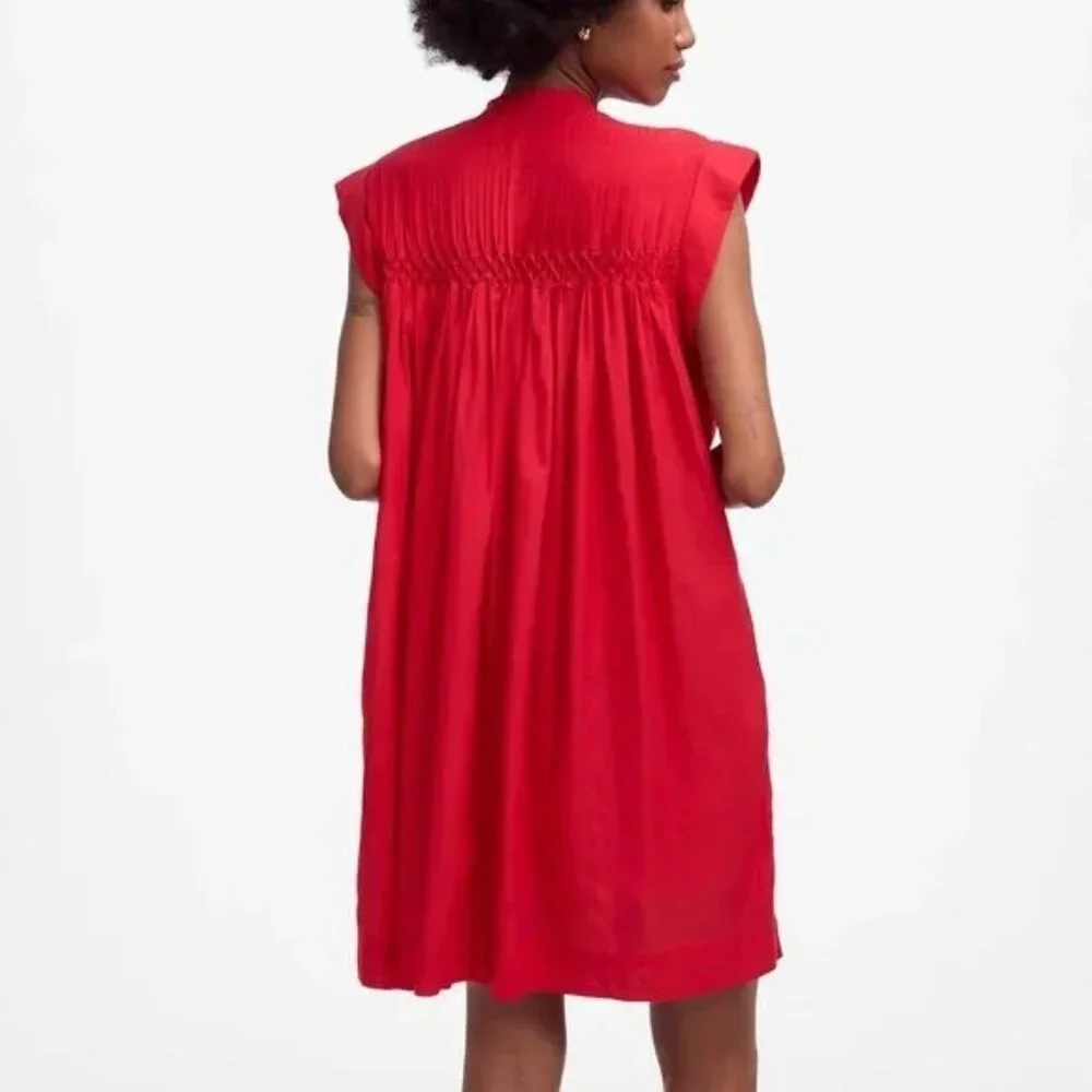 NWT Madewell Embroidered Donna Pleated Mini Dress Watermelon sz medium Pockets - Picture 2 of 16